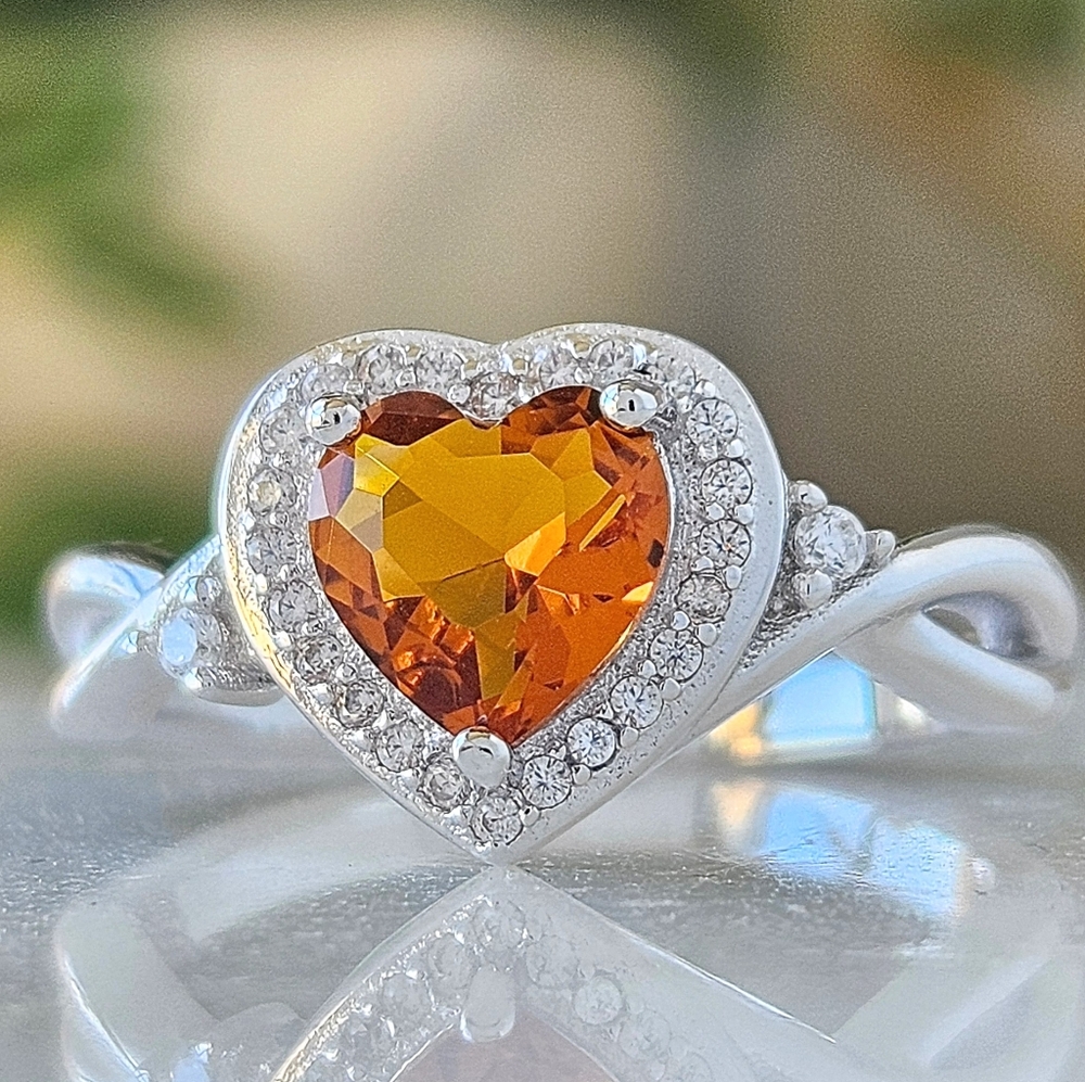 Citrine Heart Orange Gemstone ring, 925 Sterling Silver Charmed Aroma